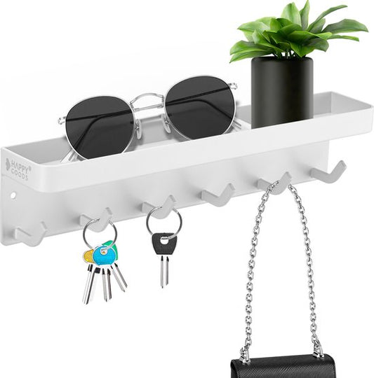 Happy Goods® Porte-clés blanc - Armoire à clés d'intérieur - Autocollant - Porte-clés - Acier inoxydable - Organisateur de clés - Tableau de clés moderne - Porte-clés avec vis - Armoires à clés