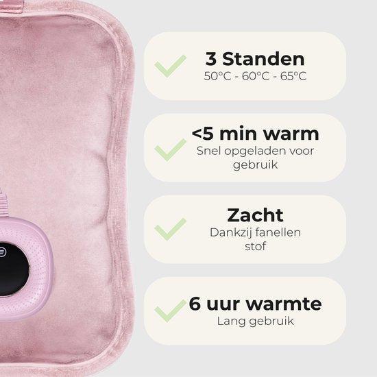 STAUS&BACH Bellune - Bouillotte électrique avec manchon - Bouillotte avec 3 niveaux de chaleur (50°C à 65°C) - 2 à 10 heures de chaleur - Bouillotte pour bébé - Chauffe-abdomen, chauffe-nuque et chauffe-dos - Bande chauffante menstruelle - Rose