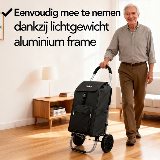 Brixy Chariot de courses - Pliable - Avec roues - Sac de courses amovible - Chariot de courses - Noir