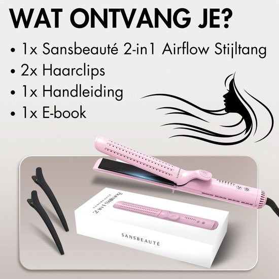 Sansbeauté® 2 in 1 Airflow Straightener - Curling tongs - Straighteners - Hair Straightener - Fast Warm-up - 140℃ to 220℃ - Straighten & Curl - ION technology