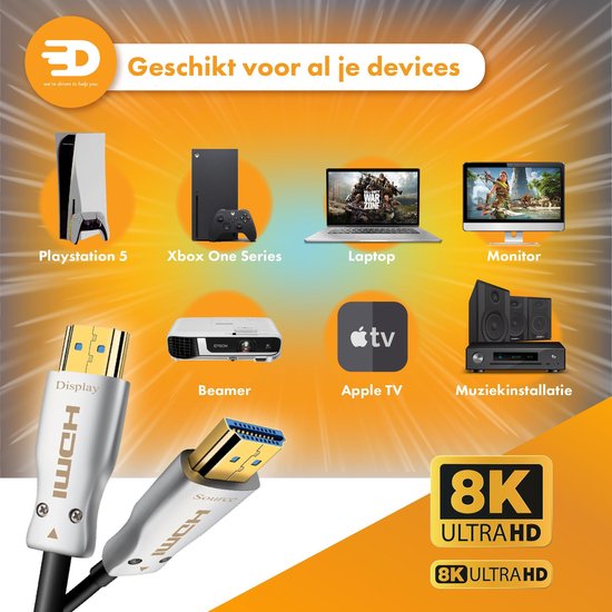 Drivv. Premium HDMI Cable 2.1 - AOC - Câble HDMI 10 mètres - Ultra HD High Speed 8K - Convient à Xbox Series X & PS5 - HDMI 2.1