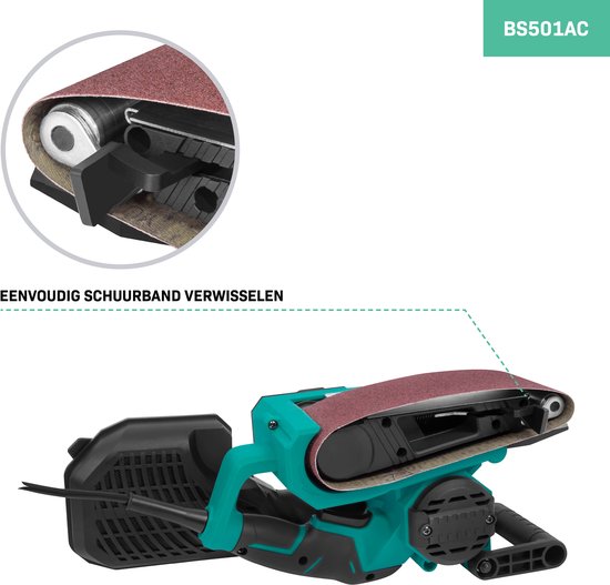 VONROC Ponceuse à bande 710W - 6 bandes abrasives incluses - vitesse variable
