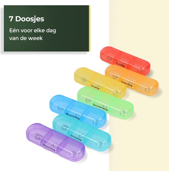 Pilulier Gandria 7 jours - Pilulier amovible - Boîte à médicaments avec 21 compartiments - Boîte à médicaments avec fermeture solide - 3 compartiments par jour - 7 couleurs