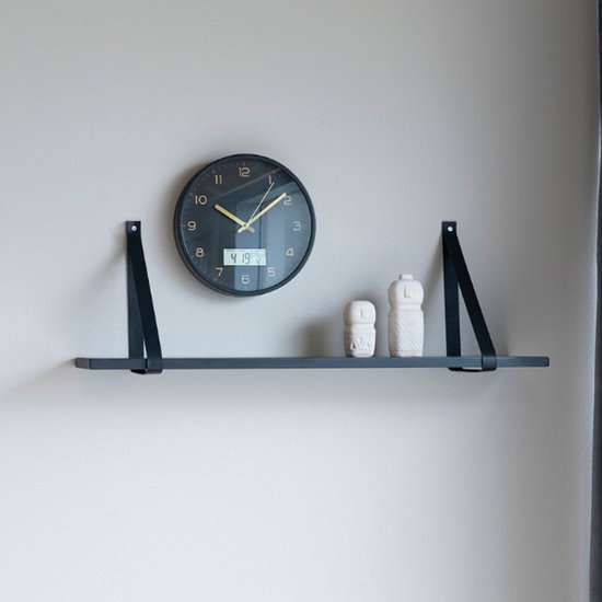 Etagère murale en bois vierge avec cuir 80x20cm