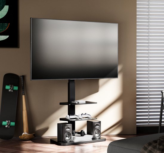 Meuble TV avec étagères de rangement, rotatif, 37 pouces à 75 pouces