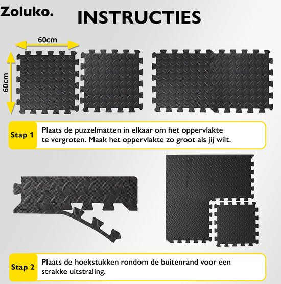 Zoluko Tapis de Puzzle - 60x60x1.2 cm - 12 pièces - 4.32m² - Tapis de Puzzle - Tapis de Puzzle - Tapis de jeu en mousse - Tapis de jeu pour bébé - Dalles en mousse - Dalles en caoutchouc - Dalles de piscine - Dalles de piscine - Dalles de sol - Tapis de g