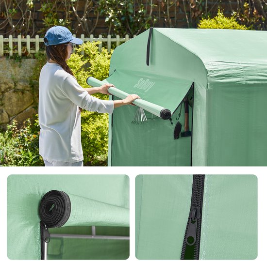 SoBuy KLS11-GR Abri de jardin, abri de jardin extérieur, étanche, abri moteur avec crochets, garage pour vélo et outils, abri vélo, rangement et stockage, vert, 120 x 176 x 163 cm