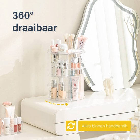 Organisateur de maquillage pivotant - Transparent - Pivotant - Pour - Pinceaux de maquillage - Éponge de maquillage - Table de maquillage - Coffret filles - Coffret cadeau - coffret enfants - pour filles