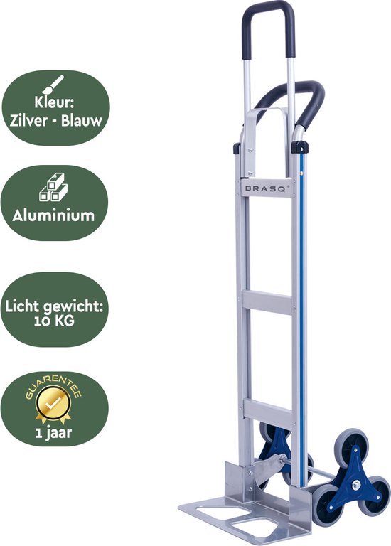BRASQ Chariot pliable en aluminium - Capacité 150 KG - Chariot d'escalier - Chariot de transport - Chariot