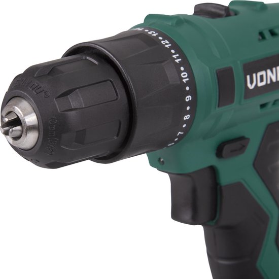 VONROC Perceuse sans fil - 12V Li-Ion - Avec mallette de rangement en aluminium, 46 accessoires, 2x batterie et chargeur