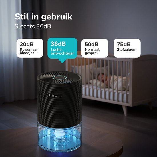 Déshumidificateur Bloomfold - Compact 700ML - 250ML par jour - pour chambre à coucher, salon et salle de bain