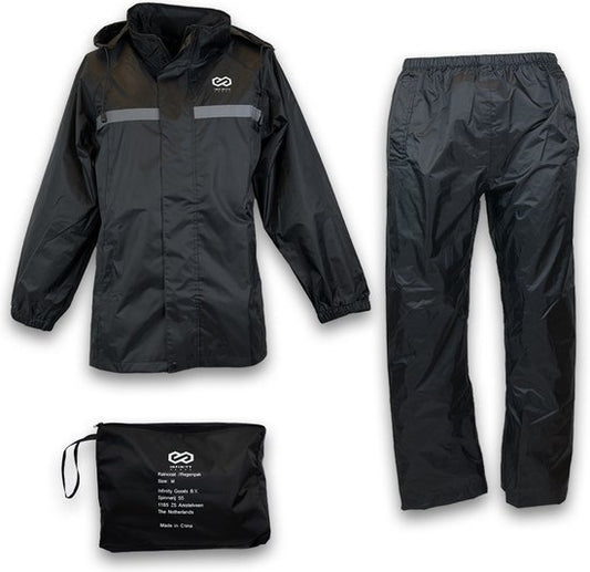 Combinaison de pluie Infinity Goods - Femmes et hommes - Taille XL - Imperméable et respirant - Réfléchissant - Noir