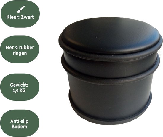 BRASQ Butoir de porte avec antidérapant Noir 1.1 Kg - Pour l'intérieur et l'extérieur - Butoir de porte avec protection en caoutchouc Ø9 x 7.5 cm