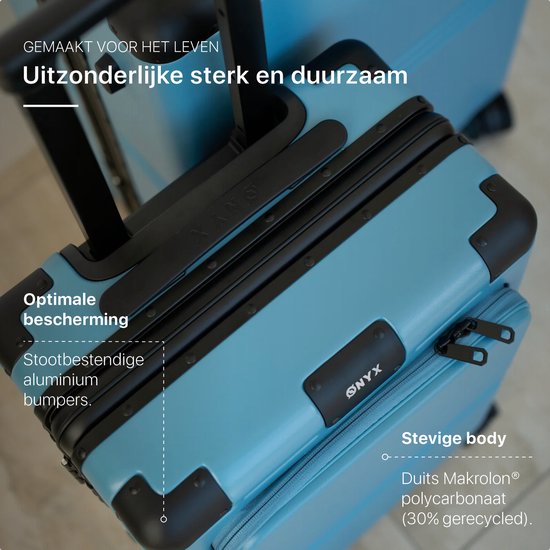 ONYX Hybrid Pro Check-in Suitcase Large 100 Litres - Polycarbonate recyclé et design sans fermeture éclair - Valise de voyage avec serrure TSA et roues Spinner - Trolley léger avec compartiment pour ordinateur portable - Glacier Blue