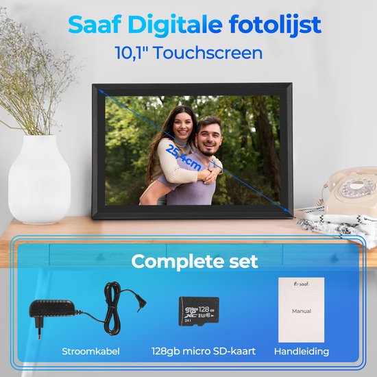 Cadre photo numérique avec Wifi - écran tactile 10,1" et 160 Go - avec application - Cadre photo numérique - Noir - by Saaf