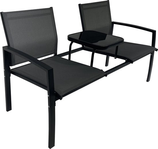 O'DADDY® Garden Bench - Bancs de jardin résistants aux intempéries - Bancs de jardin - Banc de jardin - Banc de jardin avec table - Banc d'extérieur - Pour 2 personnes - 142 x 57 x 82 cm - Métal - Noir