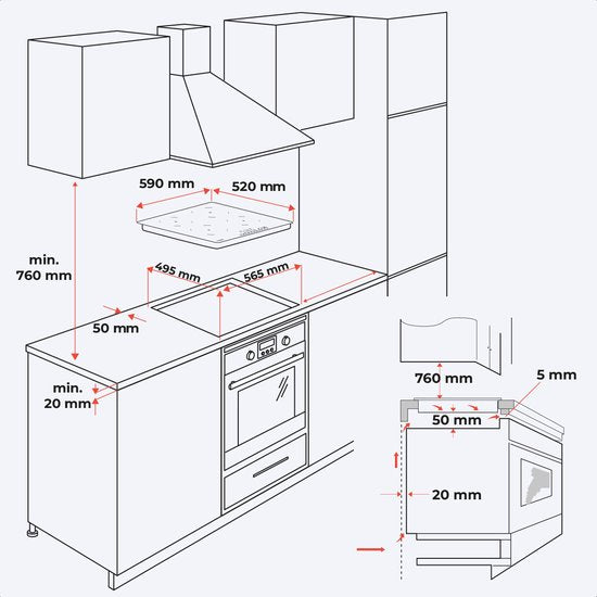 KitchenBrothers Table de cuisson à induction - Table de cuisson à induction encastrable - 60 cm - 4 zones - 1 et 2 phases - Jusqu'à 2400W - Noir