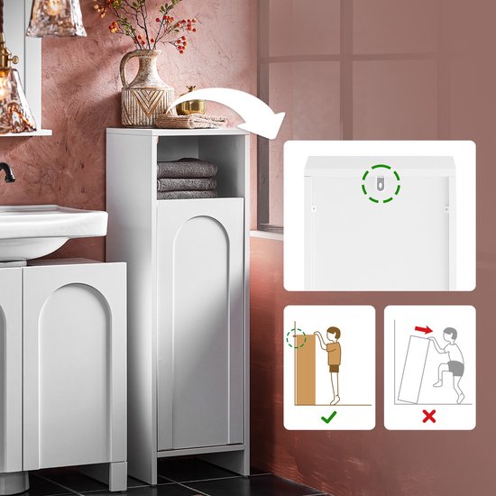 SoBuy BZR161-W Meuble de salle de bains - Bois composite blanc avec sac à linge pliable