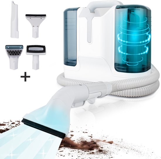 Nettoyeur de tapis avec 5 accessoires Saaf- Puissant 450W- Nettoyeur de banc portable - Pour tapis, meubles, voiture, fenêtres - Câble de 5M - Blanc