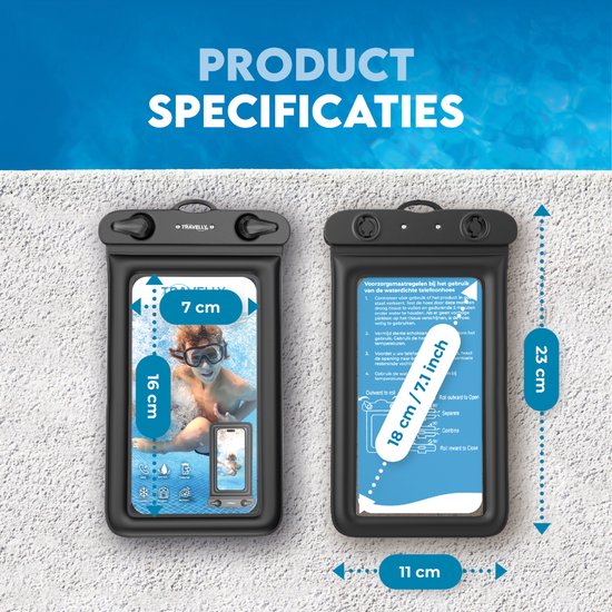 Travelly® Waterproof Phone Case Set of 2 - Universal Underwater Case for Smartphone - Convient à tous les téléphones - Drybag - Pour les vacances, la natation et les sports nautiques - Black/Pink