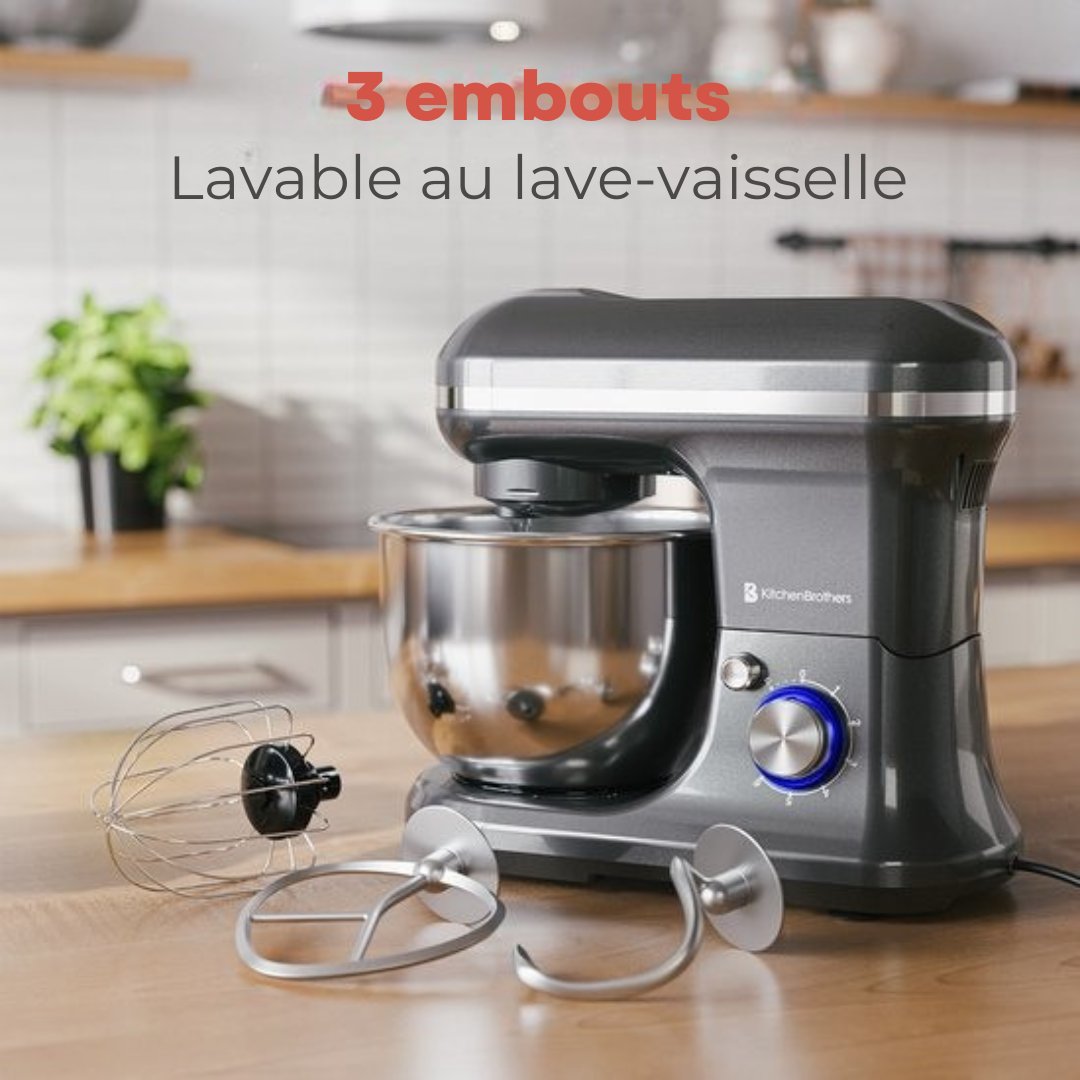 Robot de cuisine KitchenBrothers - 5L - Mixeur de cuisine - 1200W - Anthracite