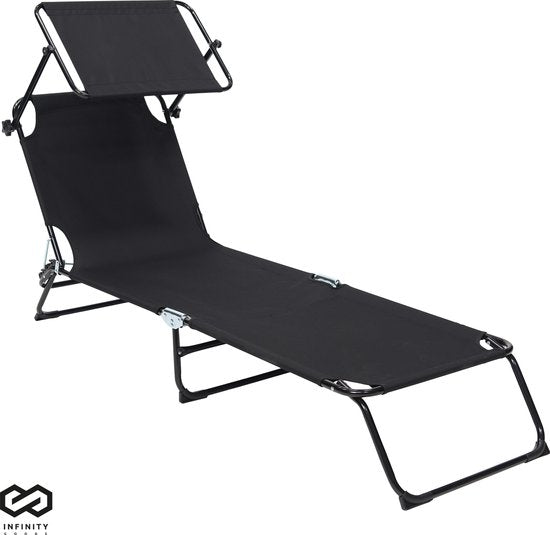 Chaise longue - Infinity Goods - pliable - réglable - jardin - résistant aux intempéries - noir
