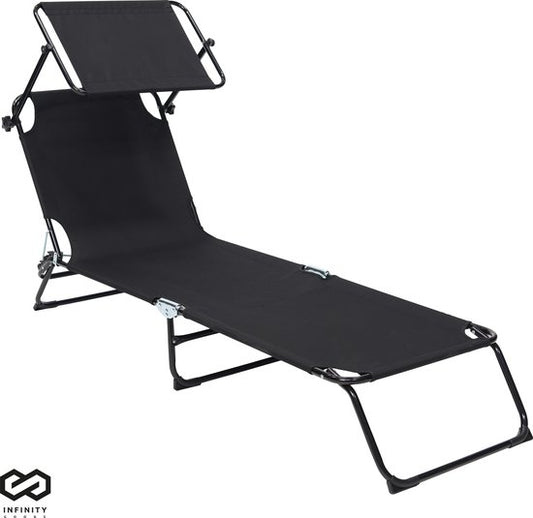 Chaise longue - Infinity Goods - pliable - réglable - jardin - résistant aux intempéries - noir