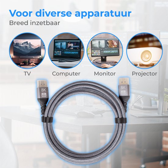 Nuvance - Câble Displayport - Câble d'affichage de 2 mètres - jusqu'à 32,4GBps - 8K Ultra HD - pour TV, ordinateur, moniteur, projecteur & Beamer - Display Port