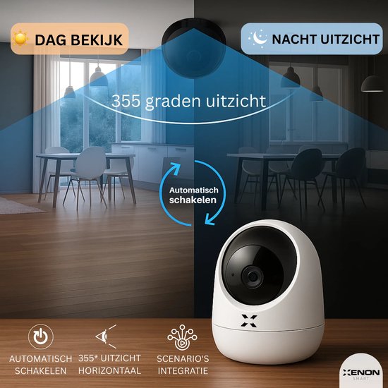 XENON Smart X7207 Caméra de sécurité intérieure - Caméra pour animaux de compagnie avec application - Caméras de sécurité - Caméra Wifi APP - Full HD 2MP - Détection de mouvement et de son - Caméra de surveillance
