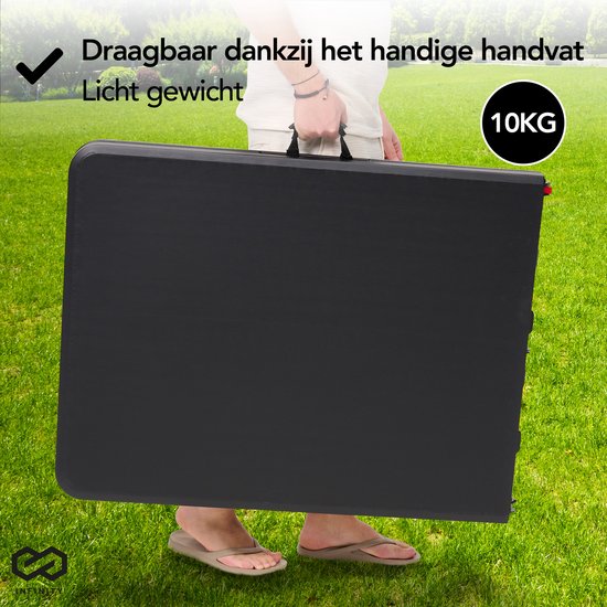 Infinity Goods Table pliante - Table pliante - 180 x 70 x 74 cm - Table de camping - Table de jardin - Portable - Noir
