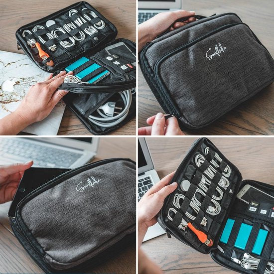 Sunflake Electronics & Cable Organiser - 3 couches - Sac de voyage pour câbles - Hydrofuge - Pour iPad 9.7" - Disques durs - Chargeurs - Gris foncé