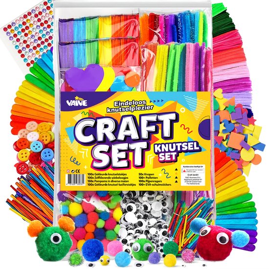 Vaive Craft Set 800-piece - Crafting Girls & Boys - Beads, Feathers, Pompoms & Wiggle Eyes - Craft Case - Crafting Tools - Crafting kits