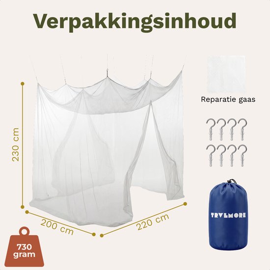 TRVLMORE Moustiquaire 1 ou 2 personnes - Moustiquaire XXL - Moustiquaire avec housse de rangement et kit de suspension - avec cordon de suspension - Moustiquaire de voyage - Blanc