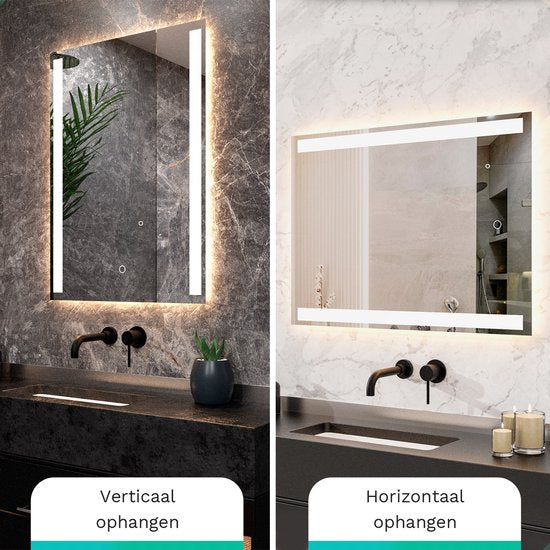 Mirlux Miroir de salle de bain avec éclairage LED et chauffage - Miroir mural rectangulaire - Miroir de douche anti-condensation - 90x65CM