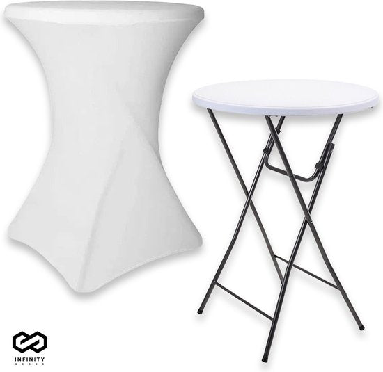 Infinity Goods Stevige Statafel Incl. Witte Statafelrok - Partytafel - Robuust en Weersbestendig - 80cm x 110cm - Inklapbaar - Feest - Wit/Grijs