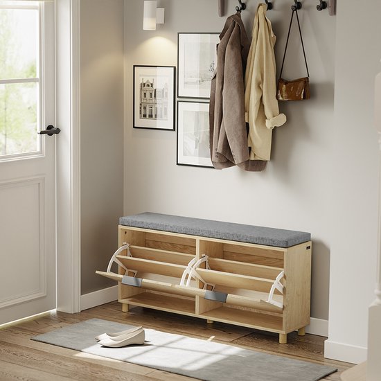 SoBuy - Banc à chaussures avec rangement - Chêne clair - 100x24x50 cm - 2 portes - Charge max. 237 kg