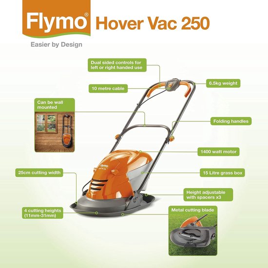 Flymo Hover Vac 250 Hover - Tondeuse à gazon - 1400W