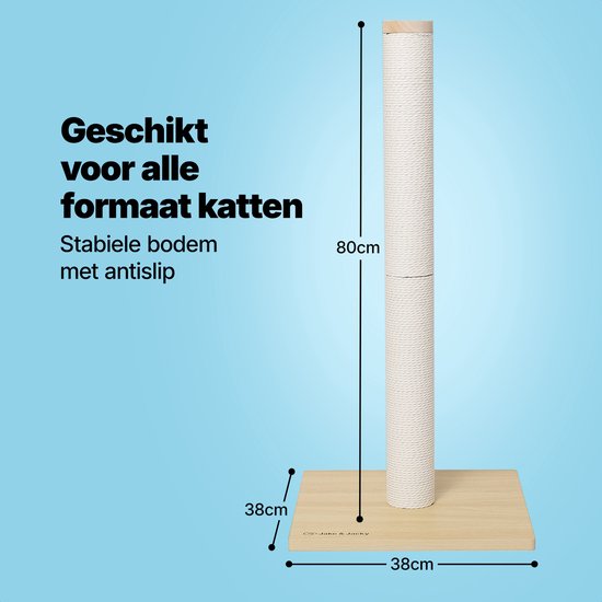 Jake and Jacky Scratching Post Wood - Griffoir en bois pour chats - avec corde en papier - Meuble à griffer - 80 cm