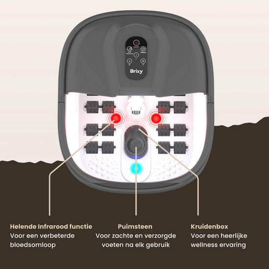 Bain de pieds Brixy - Rouleaux de massage manuels - Chauffe jusqu'à 45°C - Appareil de massage des pieds - Bain de pieds avec massage - Noir