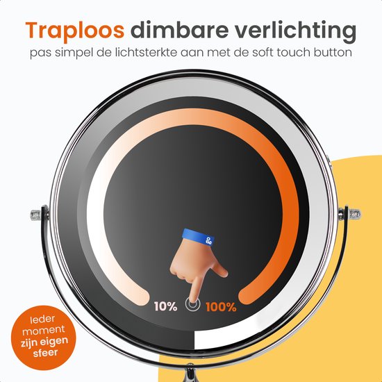 Goliving Miroir de maquillage avec éclairage - Ø25 cm - grossissement 10x - miroir de maquillage graduable - miroir de rasage - éclairage LED - rechargeable par USB-C - double face - 27 x 27 cm - chrome