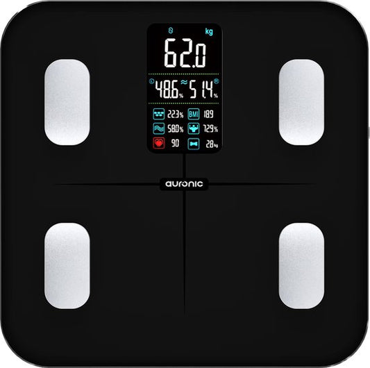 Pèse-personne Auronic - Analyse corporelle et pourcentage de graisse - Numérique - 15 mesures - Noir