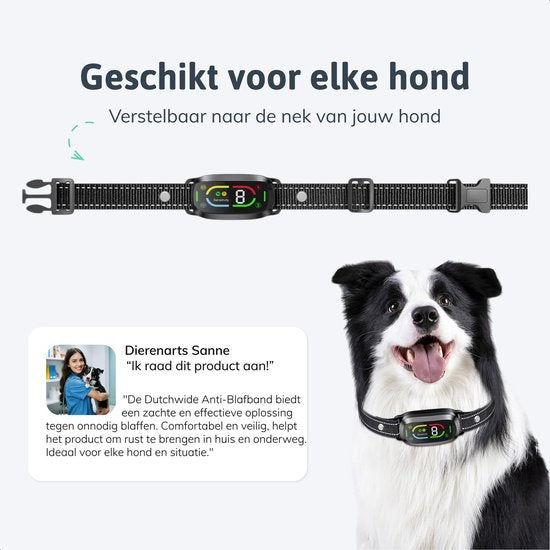 Dutchwide Anti-Bark Collar Pro - 100% étanche - Collier de dressage pour chiens - Avec dispositif anti-aboiement - Convient aux petits et grands chiens - Aide au dressage des chiens