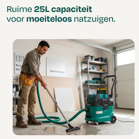 Aspirateur eau et poussière VONROC construction - Classe M - 1600W - 22kPa - Nettoyage automatique du filtre (fonction knock) - HEPA H14 - Réservoir 40L - Tuyau antistatique Ø35 mm