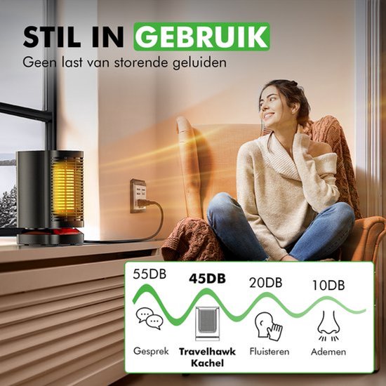 Travelhawk Chauffage électrique - Chauffage céramique - 3 niveaux - 950W - Chauffage électrique avec indication LED - Rotatif - Noir