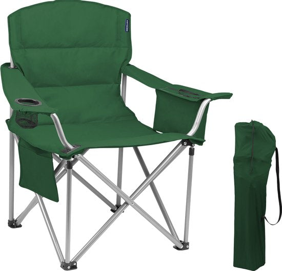 TRVLMORE Chaise de camping XL - pliable - capacité de charge 150KG - sac de transport inclus - chaise pliante - chaise de pêche - chaise de camping - chaise pliante - vert