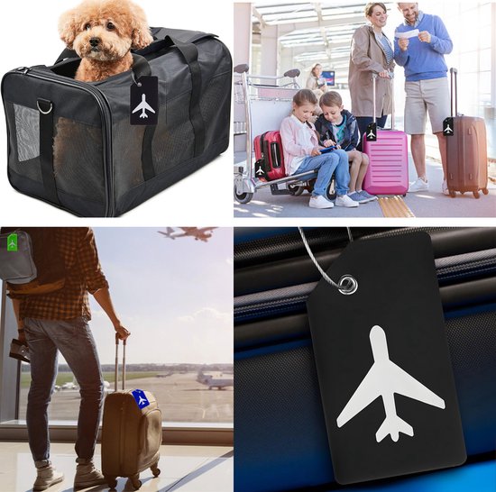 EverNeeds Etiquette de bagage - Silicone - Etiquette de bagage pour valises - Etiquettes de bagage - Noir - 5 pièces