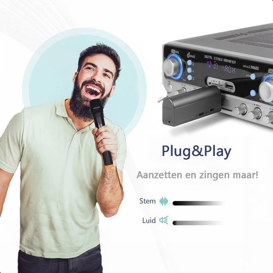 Tech Essentials Microphone sans fil - Récepteur USB-C - Karaoké - ASMR - Studio - Convient à la boîte de fête - Jack 3,5-6,3 mm