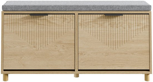 SoBuy - Banc à chaussures avec rangement - Chêne clair - 100x24x50 cm - 2 portes - Charge max. 237 kg