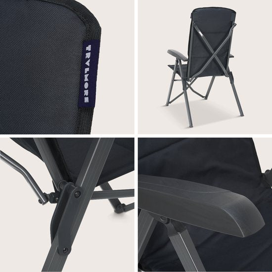 TRVLMORE Chaises de camping de luxe - pliables - 2-Pack - Capacité de charge 150KG - Sac de transport inclus - Chaise pliante - Chaise de camping - Chaise pliante - Gris