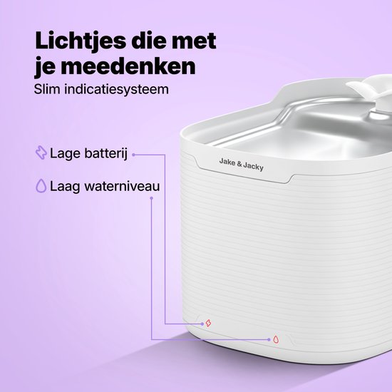 Jake & Jacky Abreuvoir inox sans fil pour chat et chien - Avec capteur et pile - Fontaine à eau pour chat - Abreuvoir pour chat - Bol à eau - Silencieux - Filtre inclus - 2.5L - Blanc